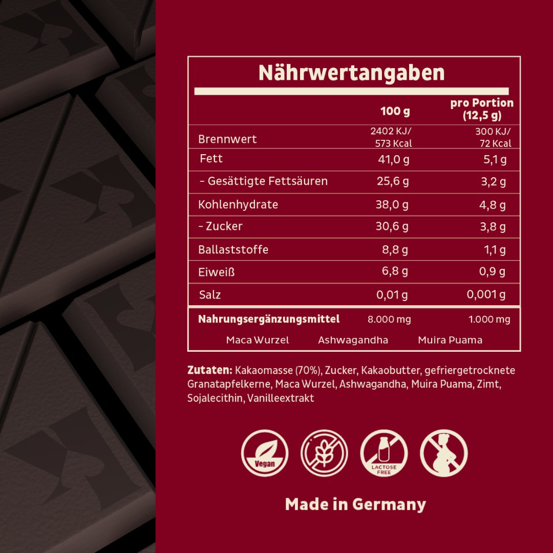 Produktbild mit Nährwertangaben der Schokolade